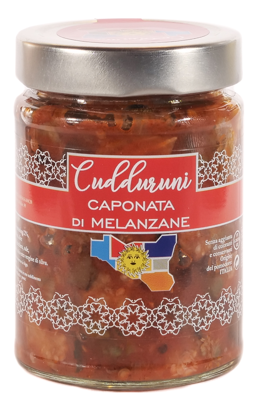 Ingredienti: Melanzane 52%, Passata di pomodoro 12%, Olio extravergine d’oliva 9%, Cipolle, SEDANO, Olive verdi, Aceto di vino, Capperi, Zucchero, Sale, Basilico, Aglio, Pepe.