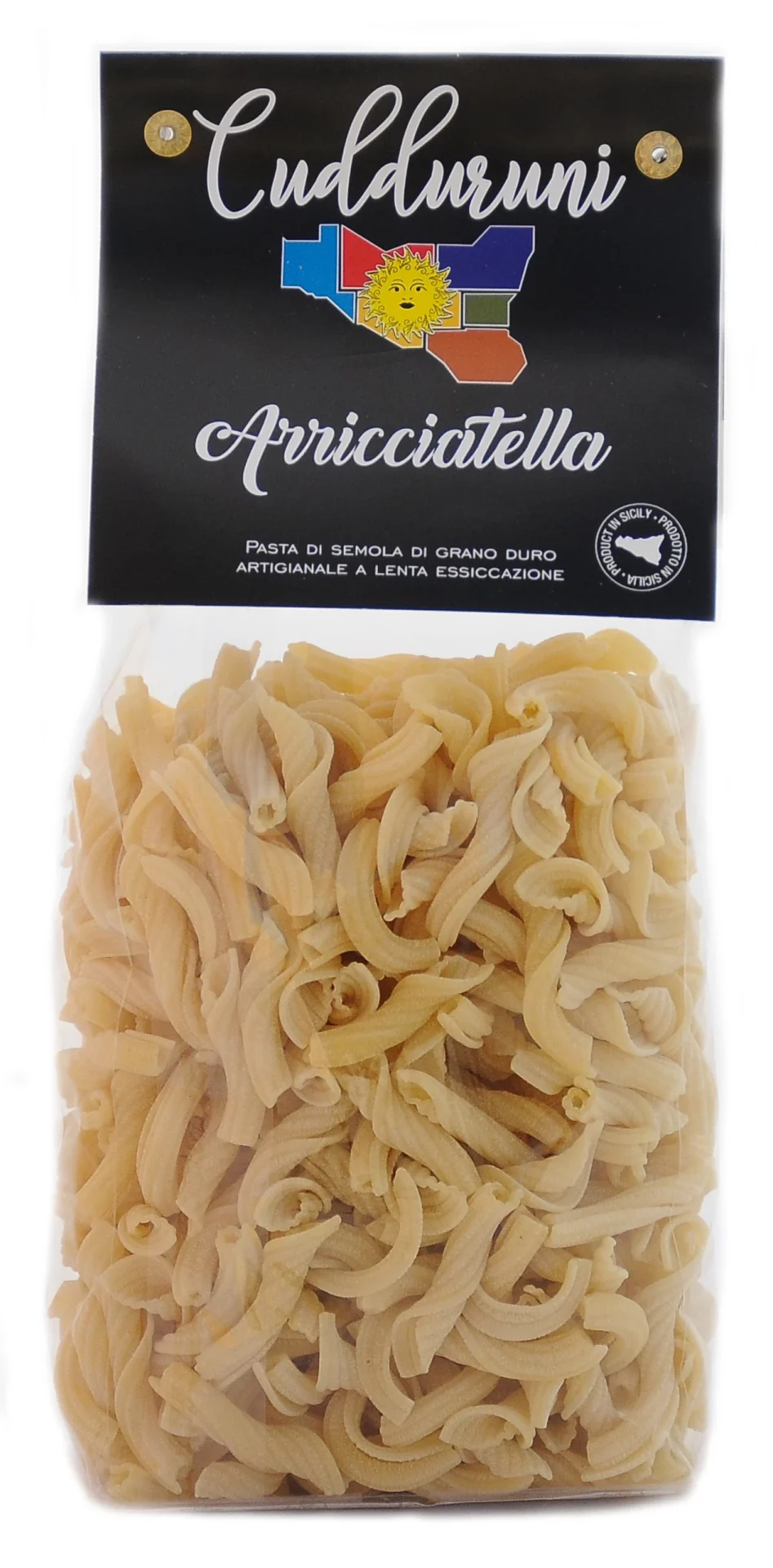 Pasta di semola di grano duro artigianale a lenta esiccazione trafilata in bronzo - Ingredienti: Semola di grano duro, acqua.