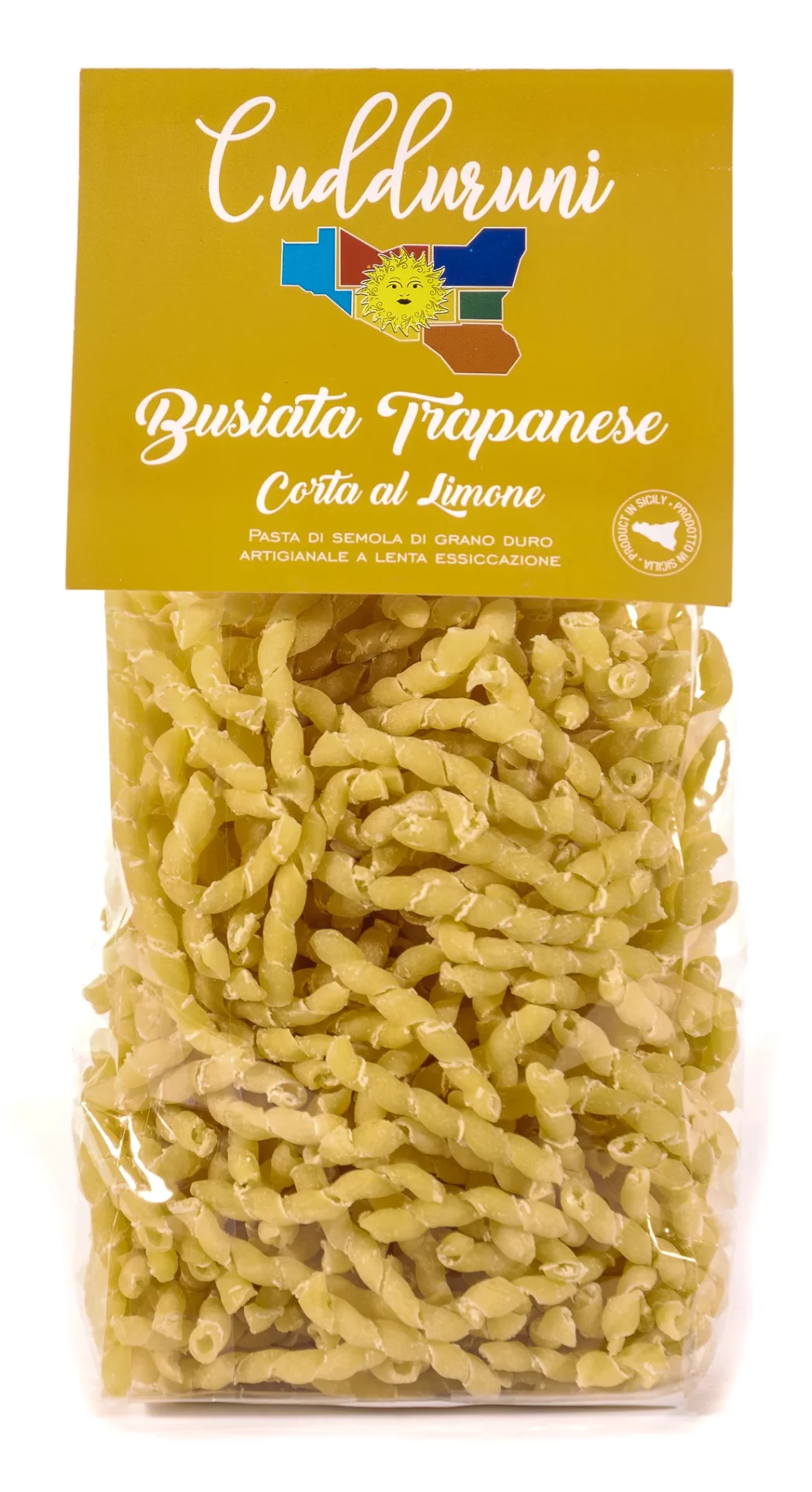Pasta di semola di grano duro artigianale a lenta esiccazione trafilata in bronzo - Ingredienti: Semola di grano duro, acqua.